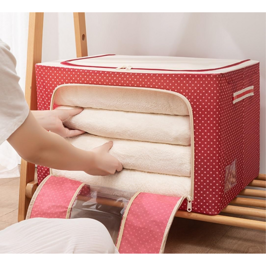 BOLSO ORGANIZADOR PLEGABLE DE TELA CON INTERIOR METALICO, DOBLE CIERRE