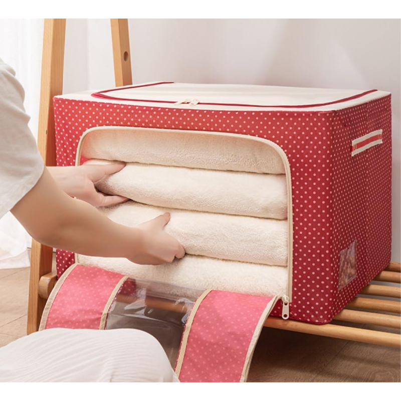 BOLSO ORGANIZADOR PLEGABLE DE TELA CON INTERIOR METALICO, DOBLE CIERRE