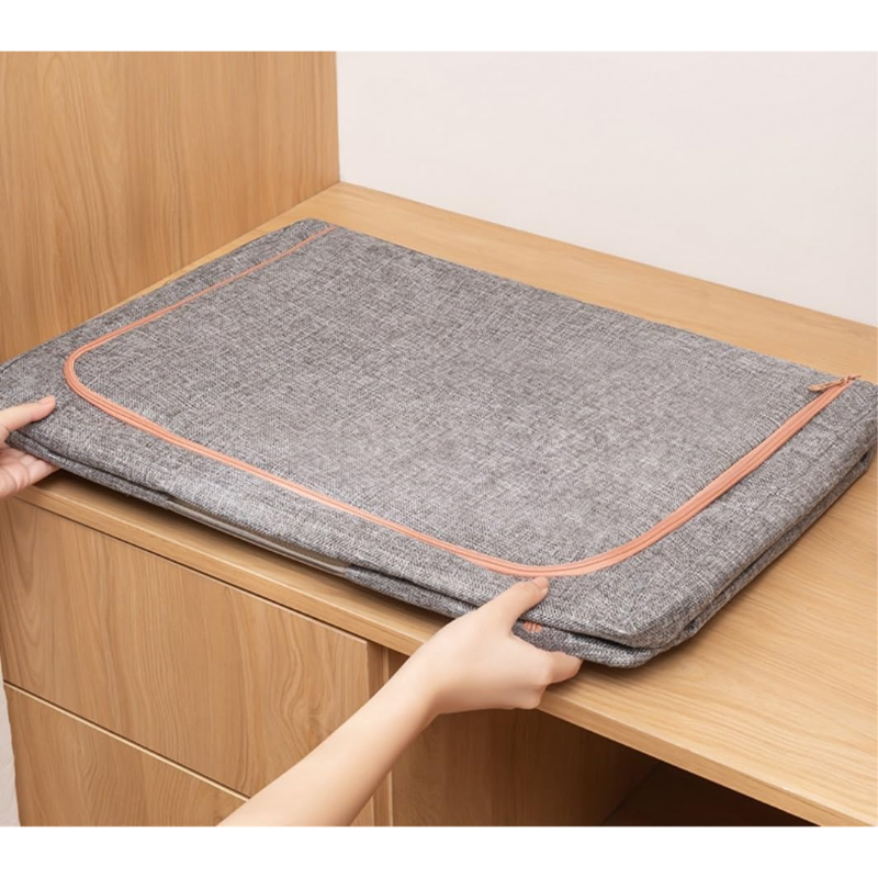 BOLSO ORGANIZADOR PLEGABLE DE TELA CON INTERIOR METALICO, DOBLE CIERRE