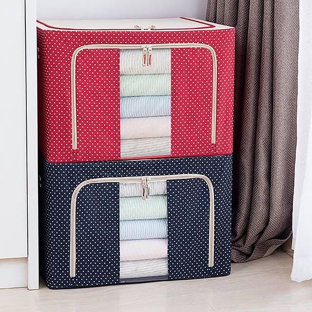 BOLSO ORGANIZADOR PLEGABLE DE TELA CON INTERIOR METALICO, DOBLE CIERRE